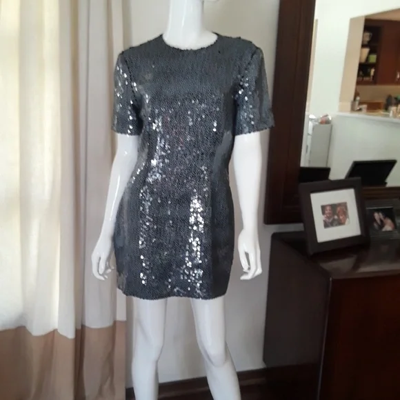 NWT Micheal Kors Black sequin Mini Sheath dress 8 MK Cocktail Party Tunic - Picture 4 of 6